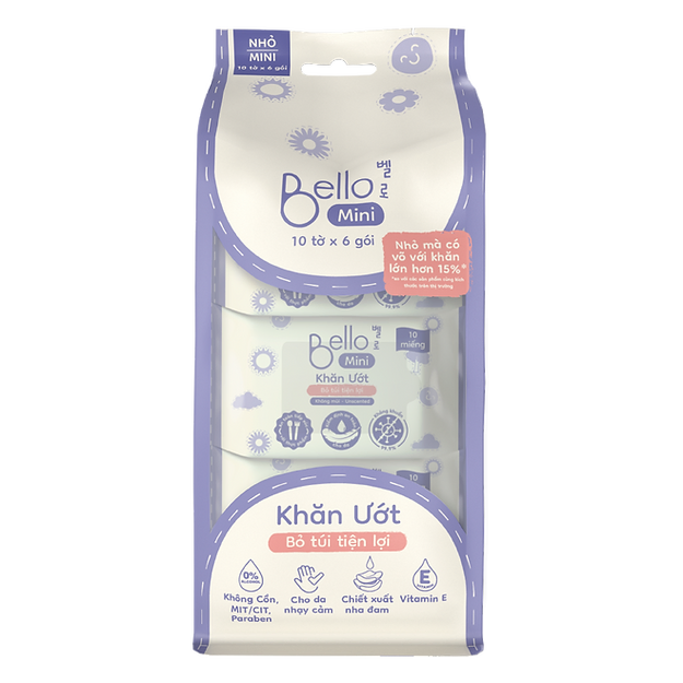 Khăn lau Bello Mini Pocket - Không mùi (10 tờ)