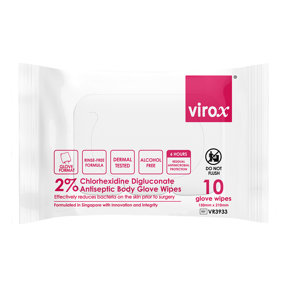 Virox 2% Chlorhexidine Digluconate Antiseptic Body Glove Wipes (10 Honeycomb hand gloves)